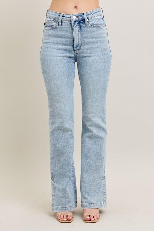 9b1fbecf-8def-4b68-9fbf-a5a785effd87-Max Judy Blue Full Size Tummy Control Vintage Wash Side Slit Slim Boot Jeans Plus Size - Image 1