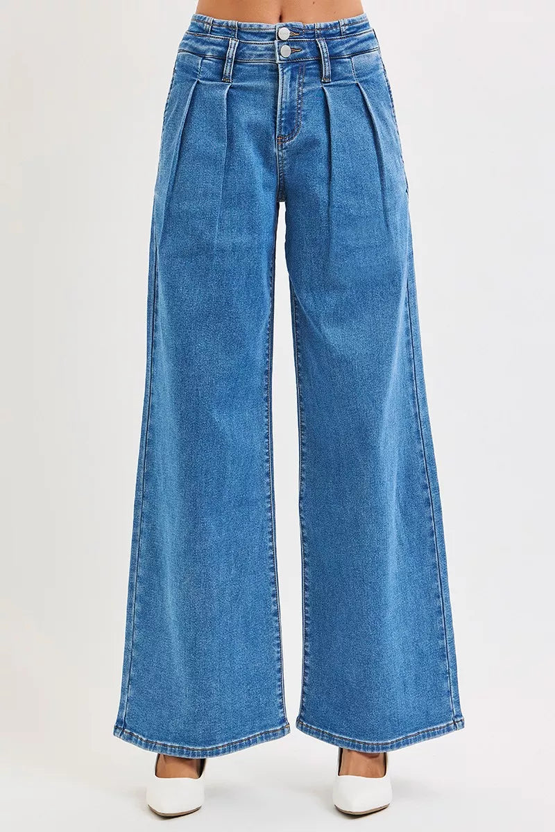 9e2b0c2f312b4ed0a1834b23fdd05629-Max-Origin RISEN Full Size Mid Rise Fit Wide Leg with Pleated Detail Jeans Plus Size - Image 1