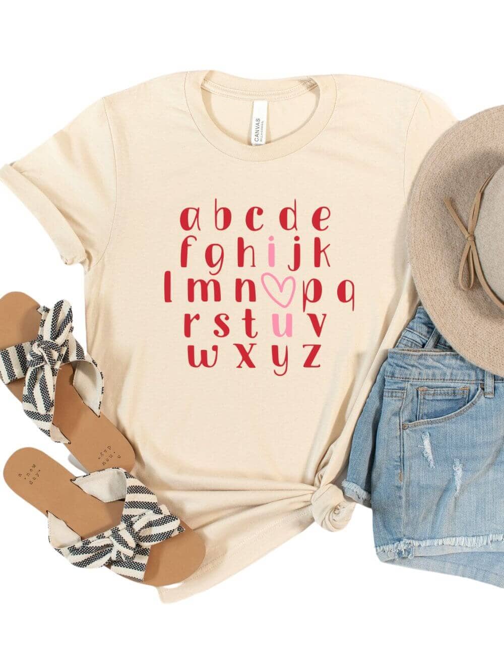 ABCILoveYouSoftCream Alphabet ABC I Love You Valentine's Day Women's Jersey Short Sleeve Graphic Tee - 8 Colors - Image 1