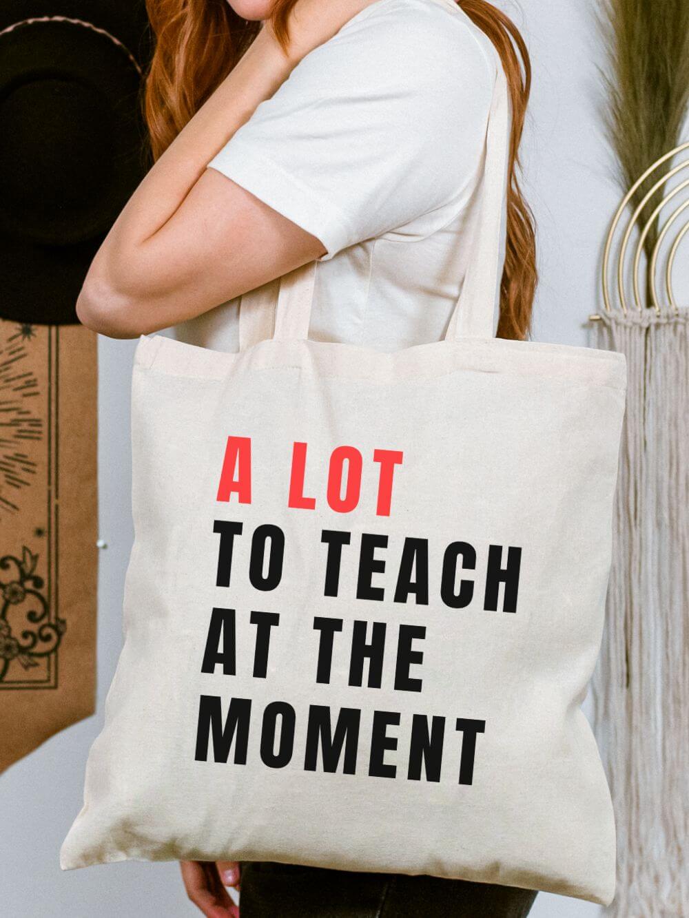 A_Lot_to_Teach_Tote A Lot to Teach at the Moment Teacher Cotton Canvas Tote Bag - Image 1