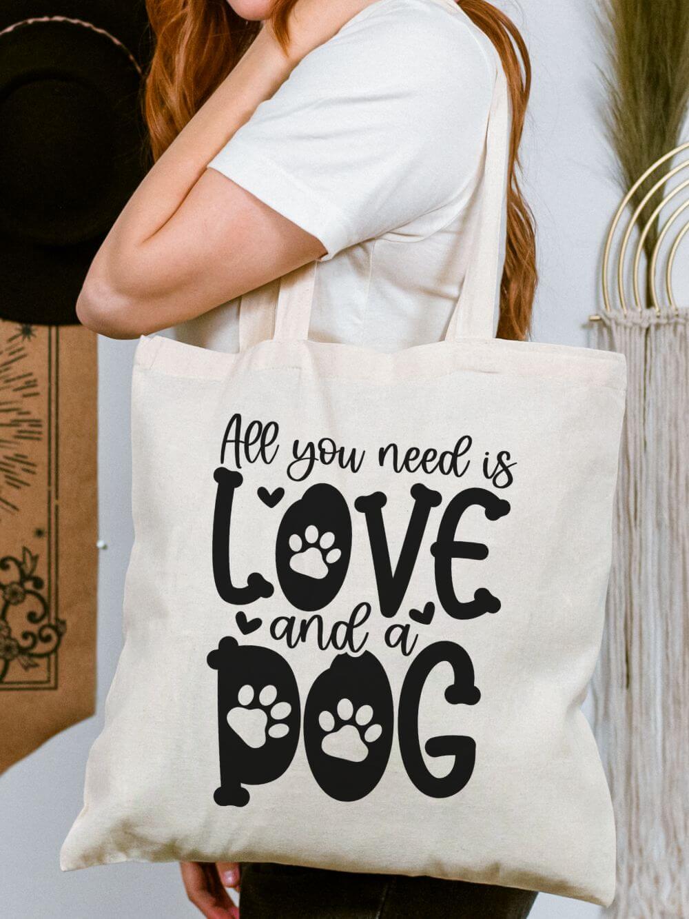 All_You_Need_Love_Dogs All You Need Is Love and a Dog Cotton Canvas Dog Lover Tote Bag - Image 1