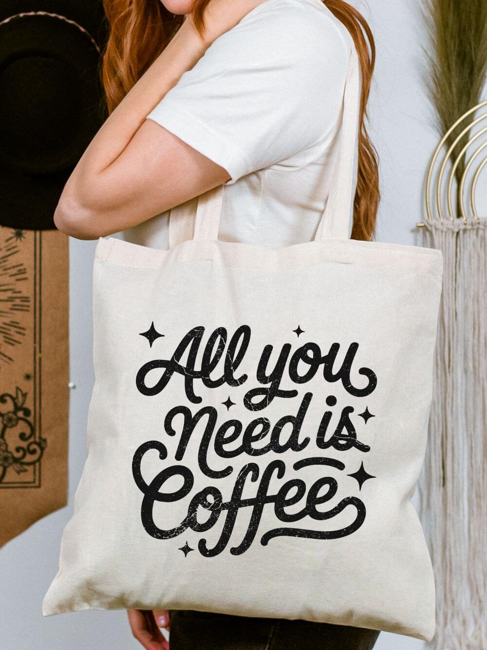 All_You_Need_is_Coffee_Tote All You Need Is Coffee Tote Bag Cotton Canvas Coffee Lover Shopping Tote - Image 1