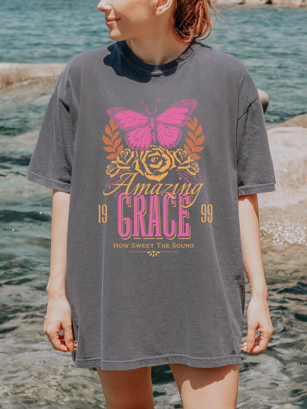 Amazing_Grace_Butterfly_Pepper Amazing Grace Butterfly Graphic T-Shirt Vintage Christian Summer Tee - Image 1