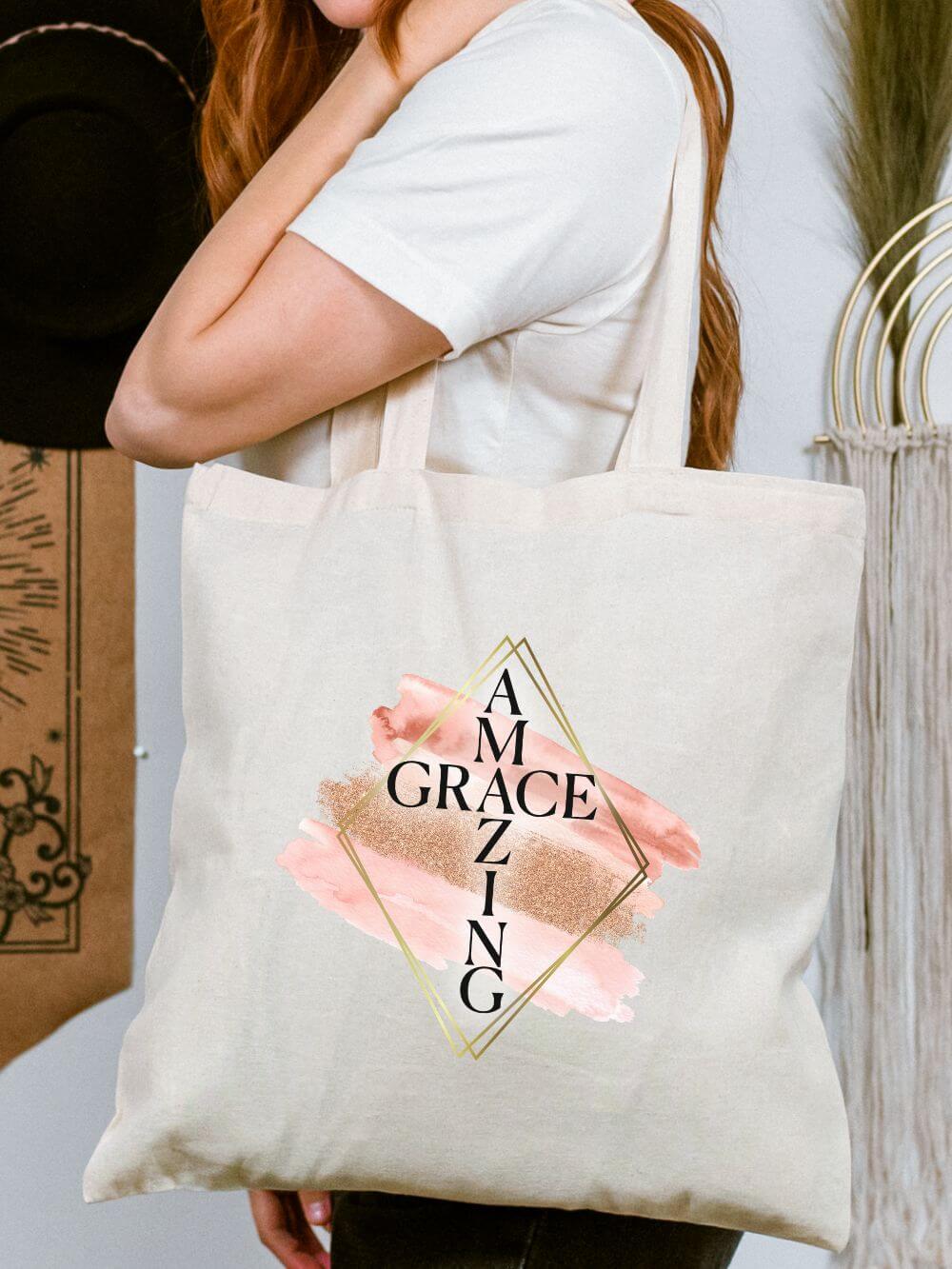 Amazing_Grace_Tote Amazing Grace Watercolor Christian Religious Cotton Canvas Tote Bag - Image 1