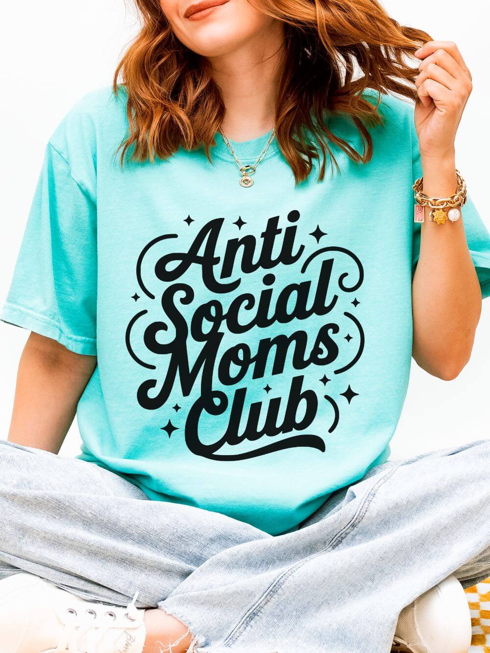 Anti_Social_Moms_Club_Chalky_Mint Antisocial Mom's Club Tee Women's Graphic T-Shirt - Image 1