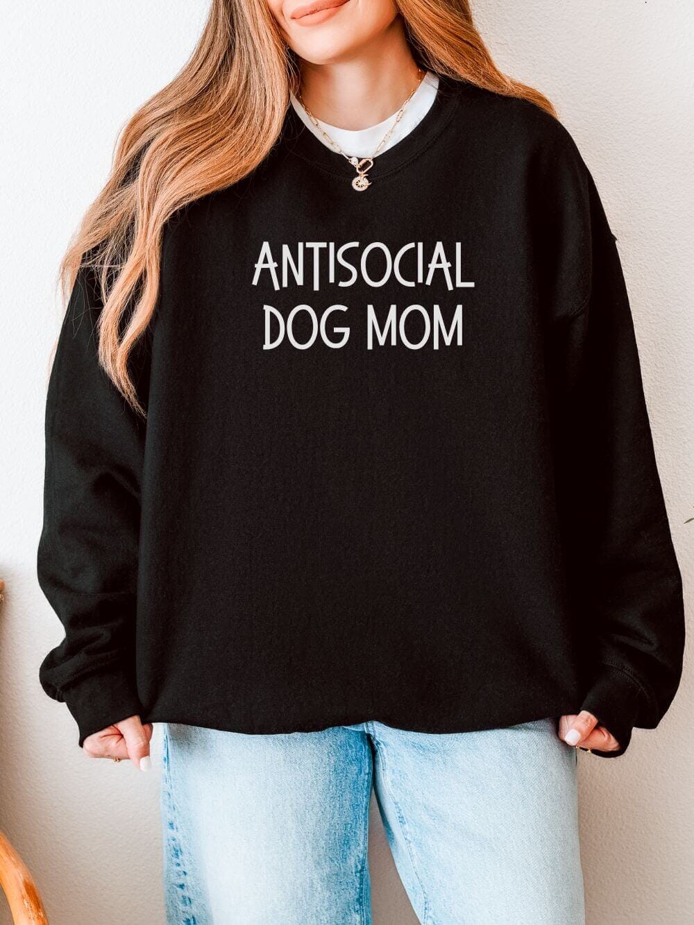 AntisocialDogMomBlack Antisocial Dog Mom Unisex Heavy Blend™ Crewneck Sweatshirt - Many Colors - Image 1