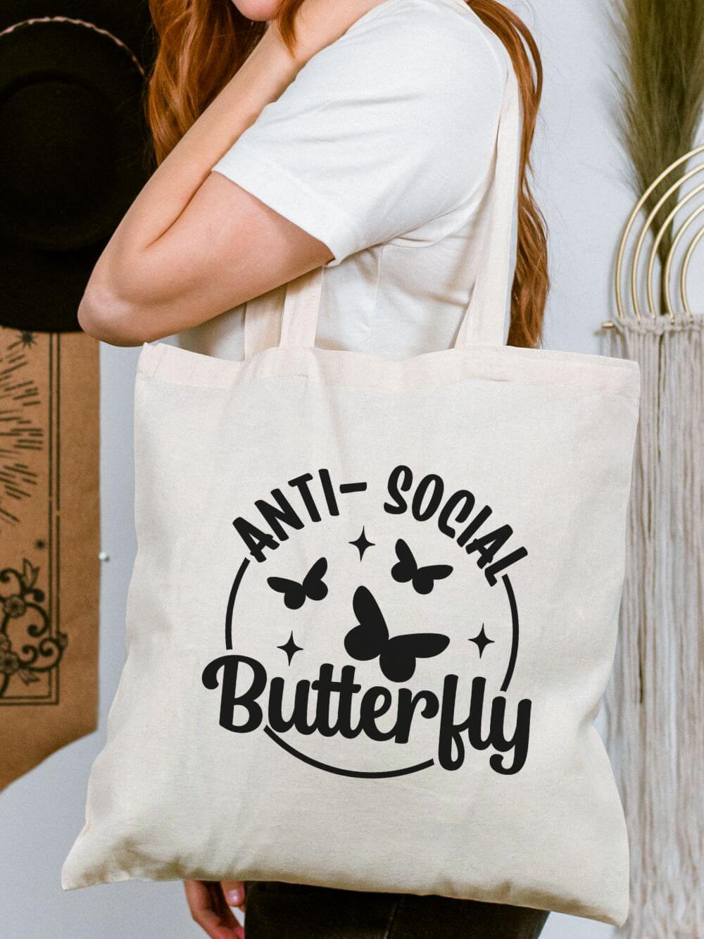 Antisocial_Butterfly_Tote Anti-Social Butterfly Cotton Canvas Tote Bag - Image 1