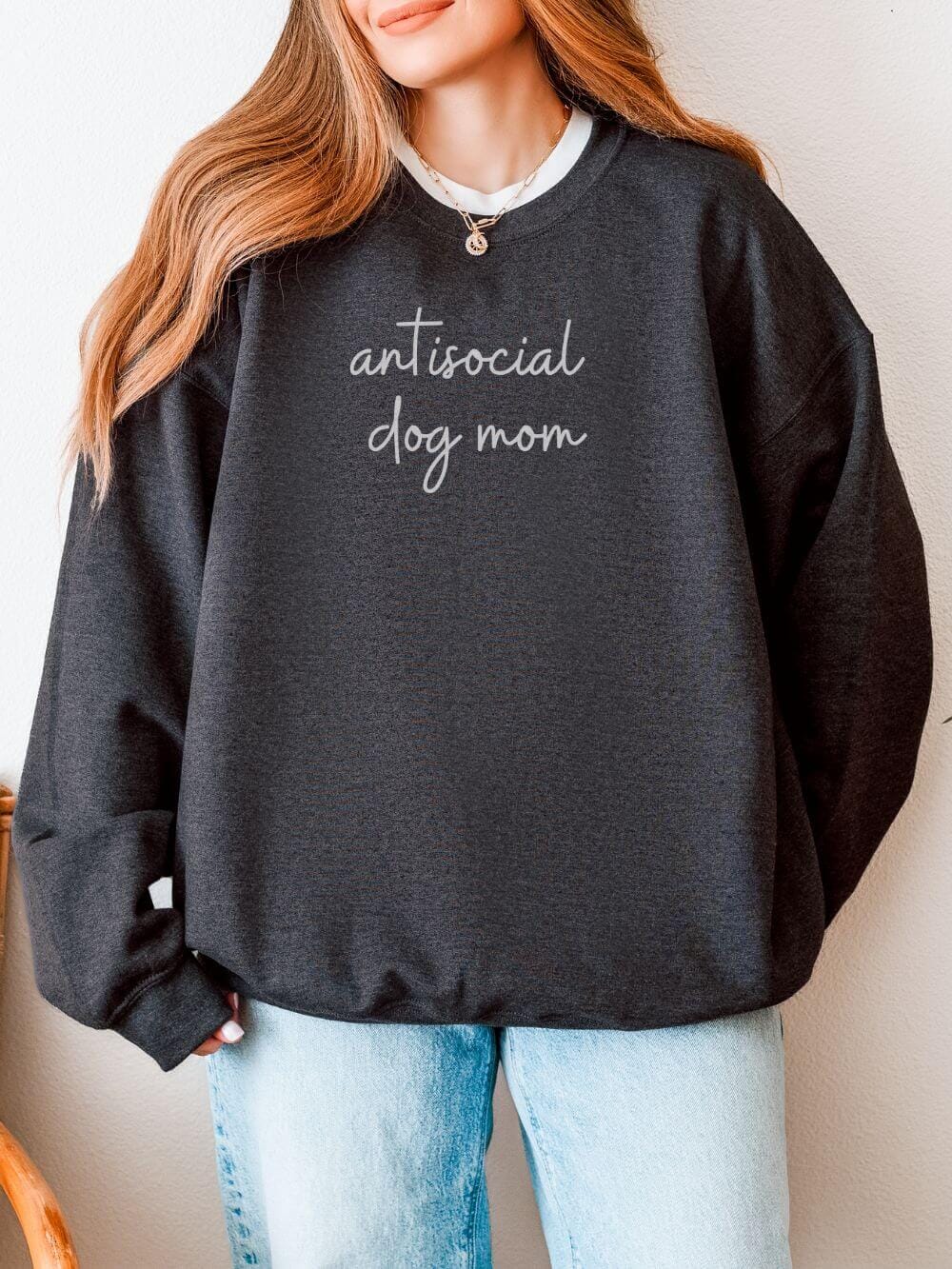 Antisocial_Dog_Mom Antisocial Dog Mom Embroidered Crewneck Sweatshirt - Image 1