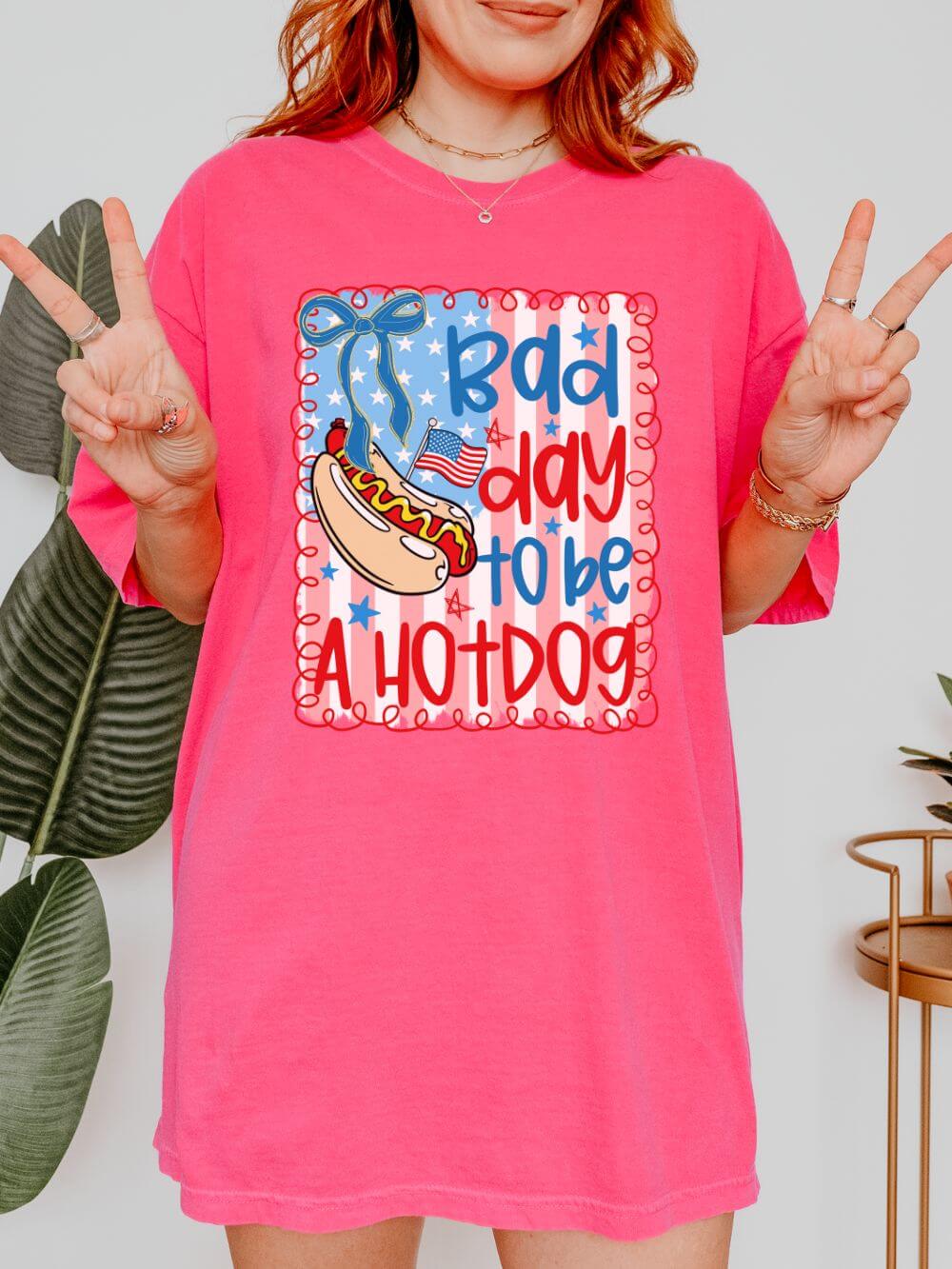 Bad_Day_Hot_Dog_-_Crunchberry Bad Day to Be a Hot Dog Summer Unisex Tee Comfort Colors 4th of July Patriotic Graphic T-Shirt - Image 1