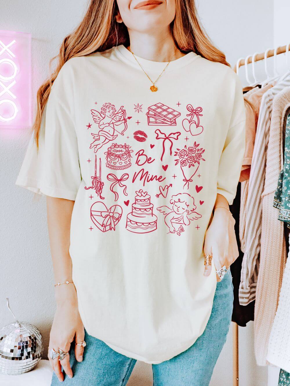 Be_Mine_Doodles_Ivory Be Mine Valentine's Day Doodles Cute Graphic Unisex Short Sleeve Tee - Image 1