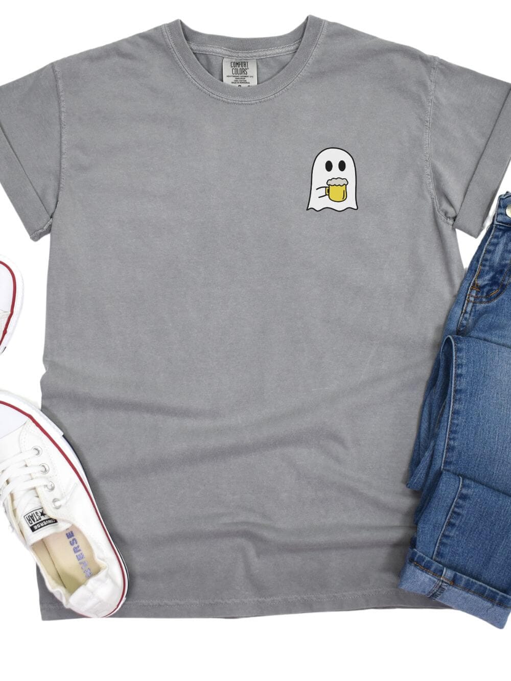 Beer_Ghost_Gray Beer Ghost Comfort Colors Embroidered Unisex T-Shirt - Image 1