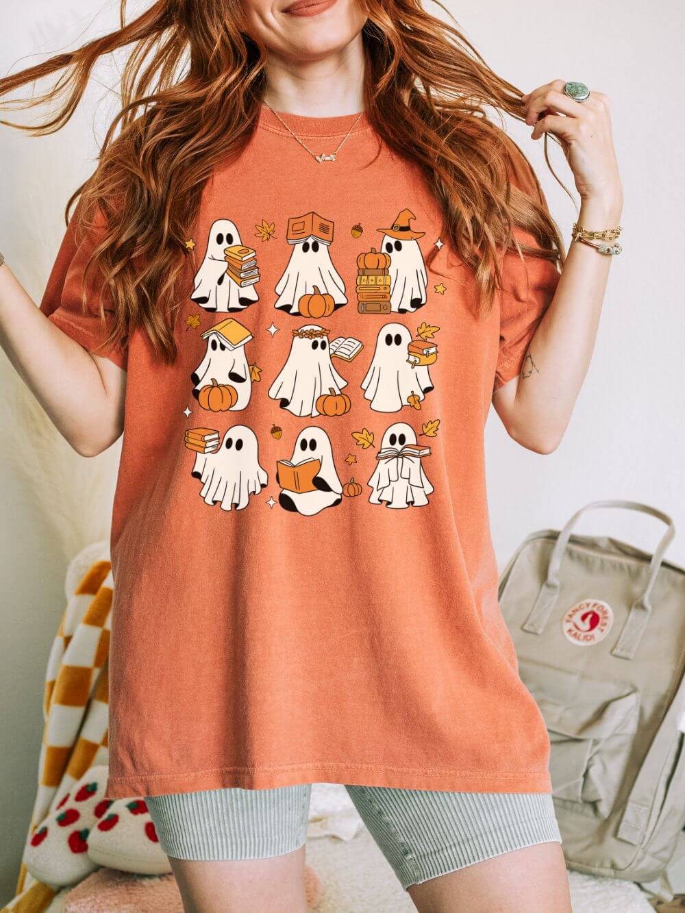BookishBooYam Bookish Boos Halloween Unisex Tee Comfort Colors Short Sleeve Book Lover Graphic T-Shirt - Image 1