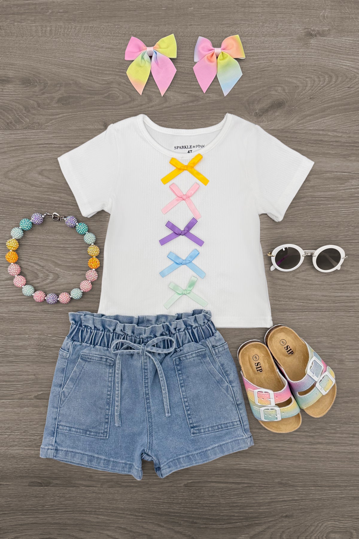 BowSet-4 Pastel Bow Denim Short Set - Image 1