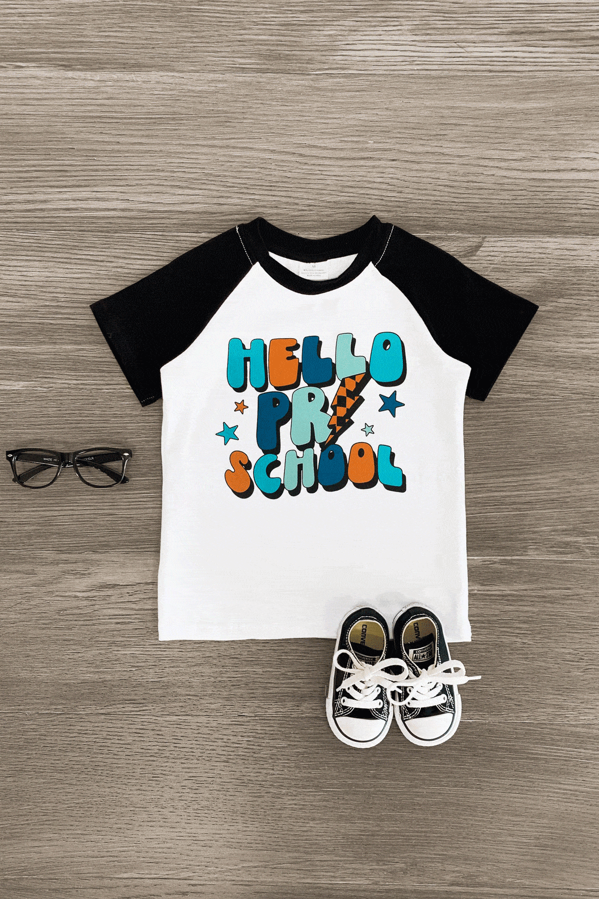 Boys-Grade-ezgif.com-optimize "Hello Preschool - Fifth Grade" Black & White Top - Image 1