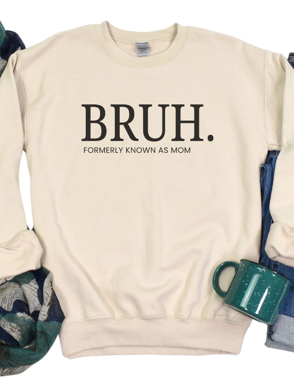 Bruh_-_Sand Bruh Crewneck Sweatshirt - Perfect Gift for Moms, Comfy Casual Wear - Image 1