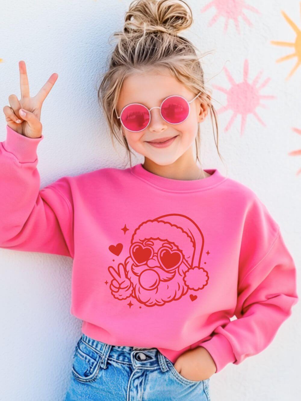 Bubblegum_Santa_Kids_Pink Cool Santa Baby Bubblegum Kids' Crewneck Cozy Christmas Graphic Sweatshirt - Image 1