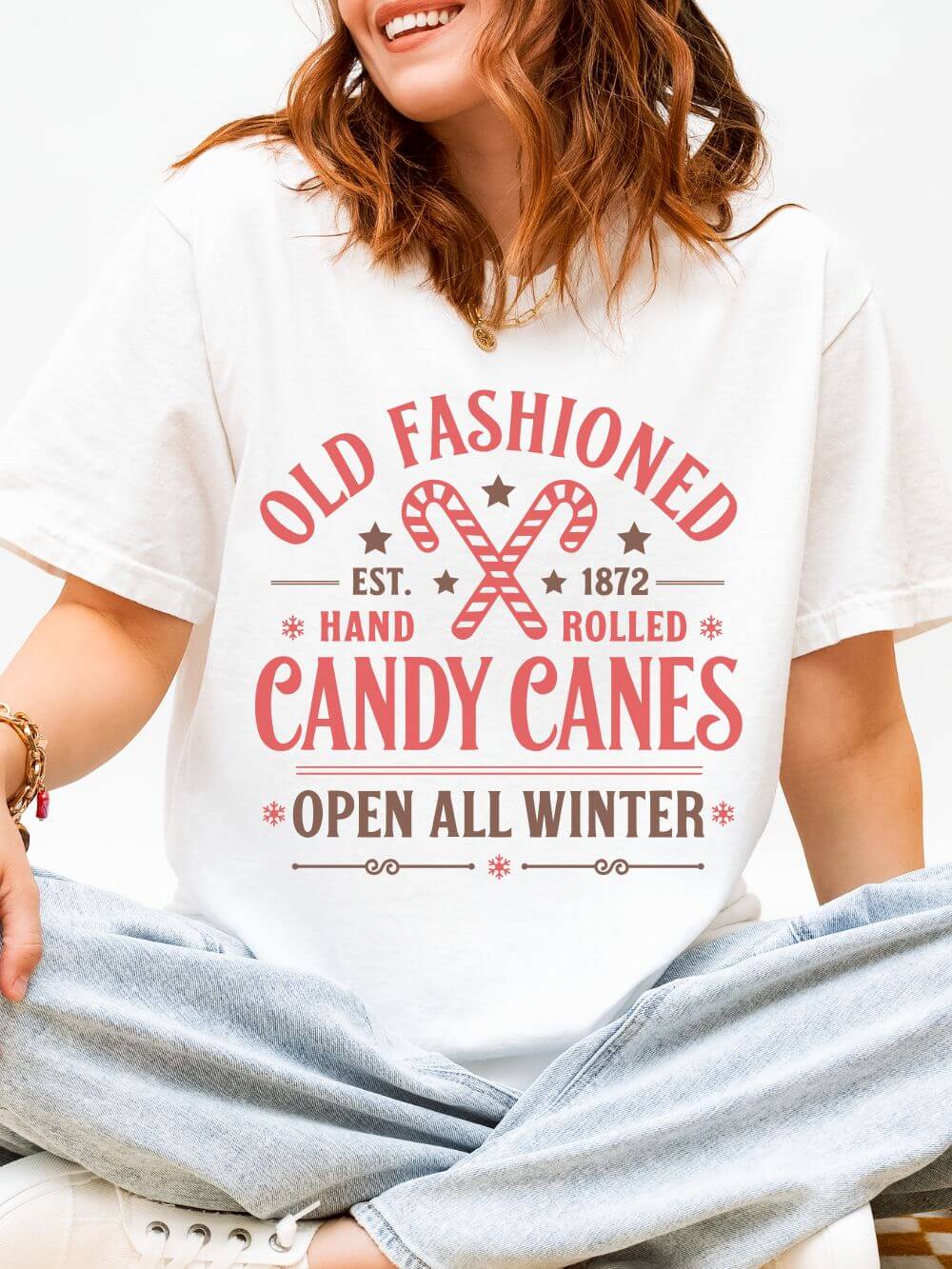Candy_Canes_White Old Fashioned Candy Canes Holiday Tee Vintage Charm Unisex Christmas T-Shirt - Image 1