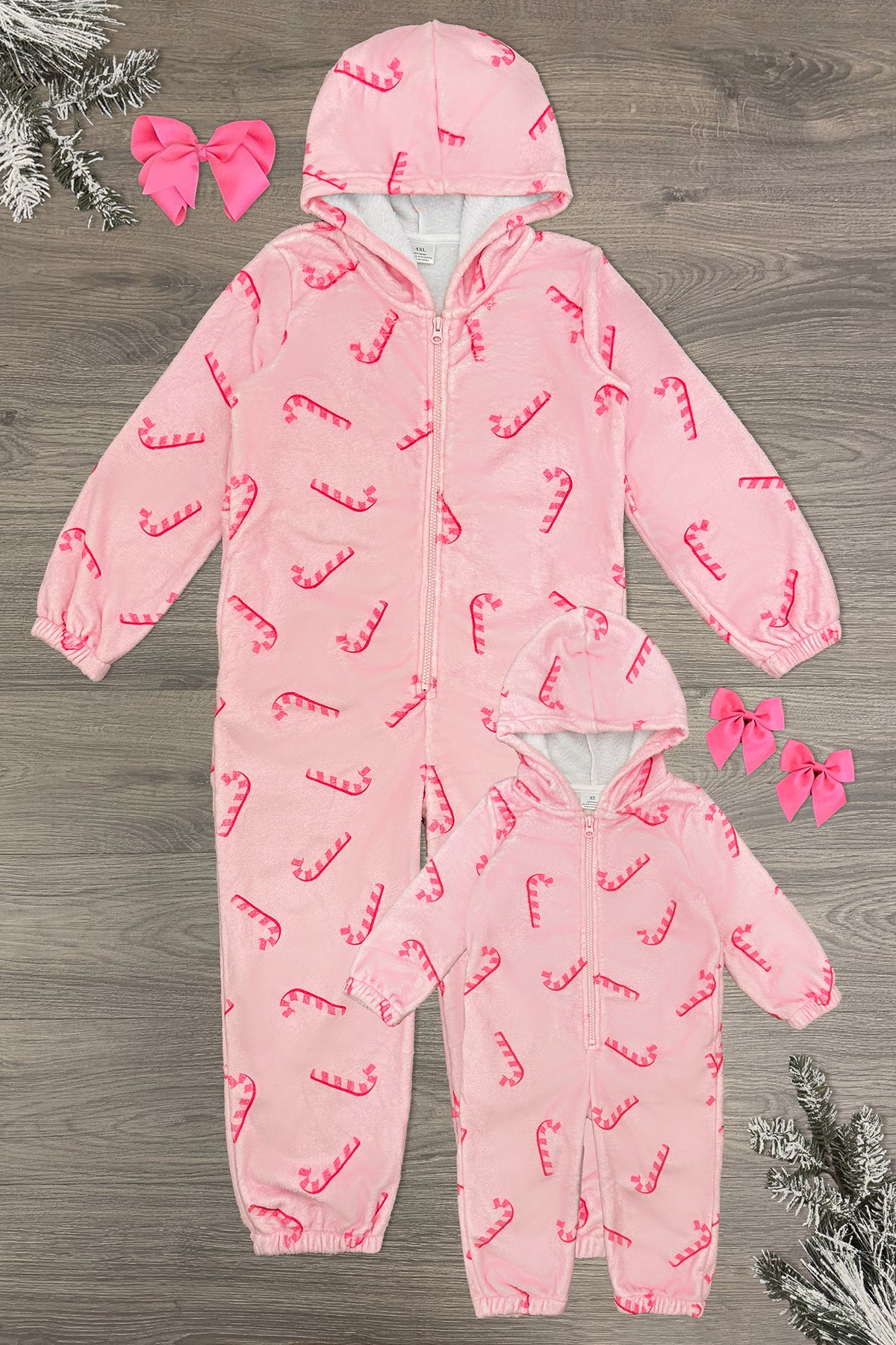 CandycanePajamas Mom & Me - Pink Candy Cane Onesie Pajamas - Image 1