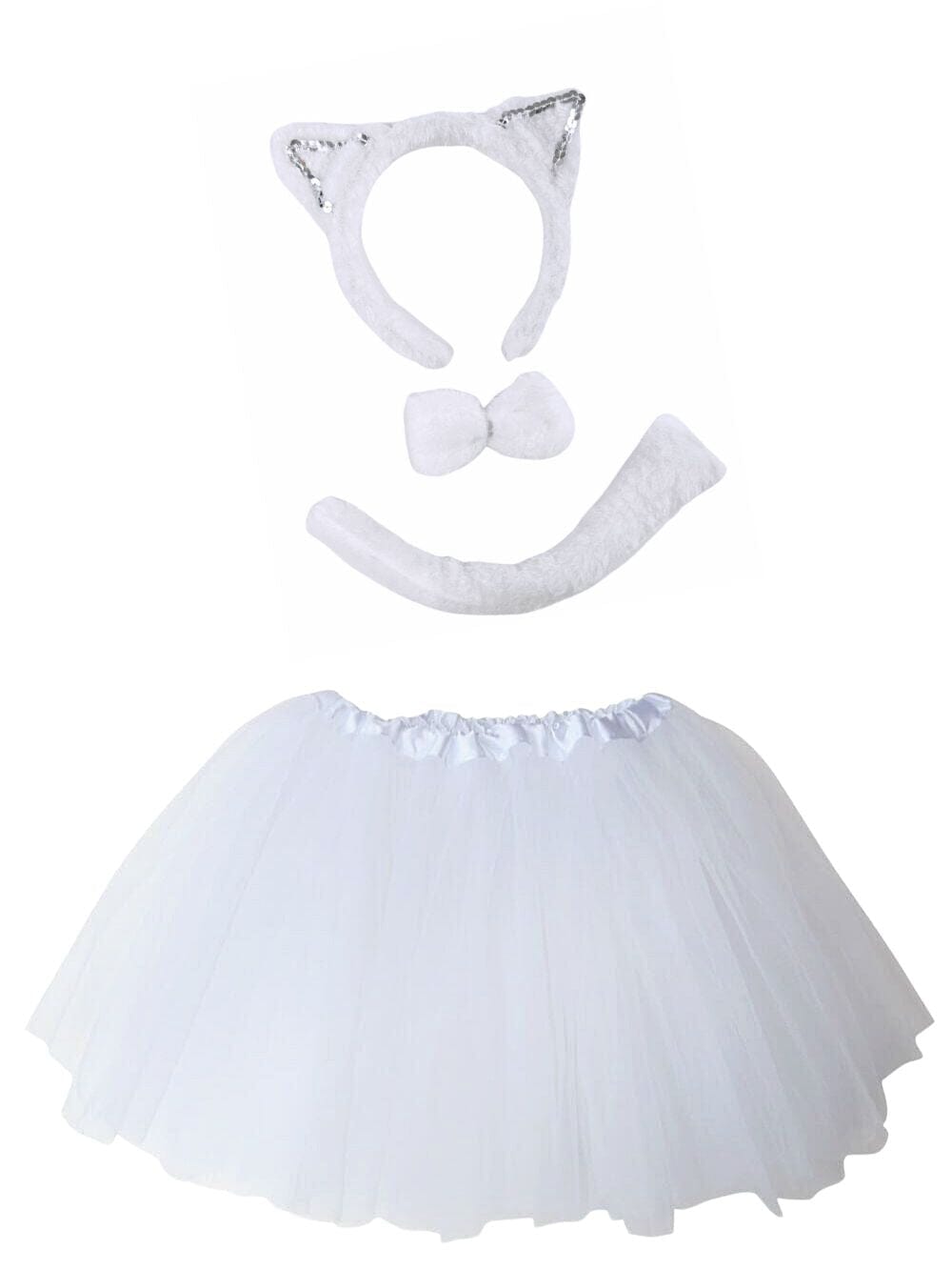 CatCostume_44b56f3d-86b4-452a-b0d2-892e85fe5fb9 White Cat Costume Set for Adults & Plus Size – Cat Ears Headband, Bow Tie, Tail & Tutu Skirt – Halloween Dress-Up - Image 1