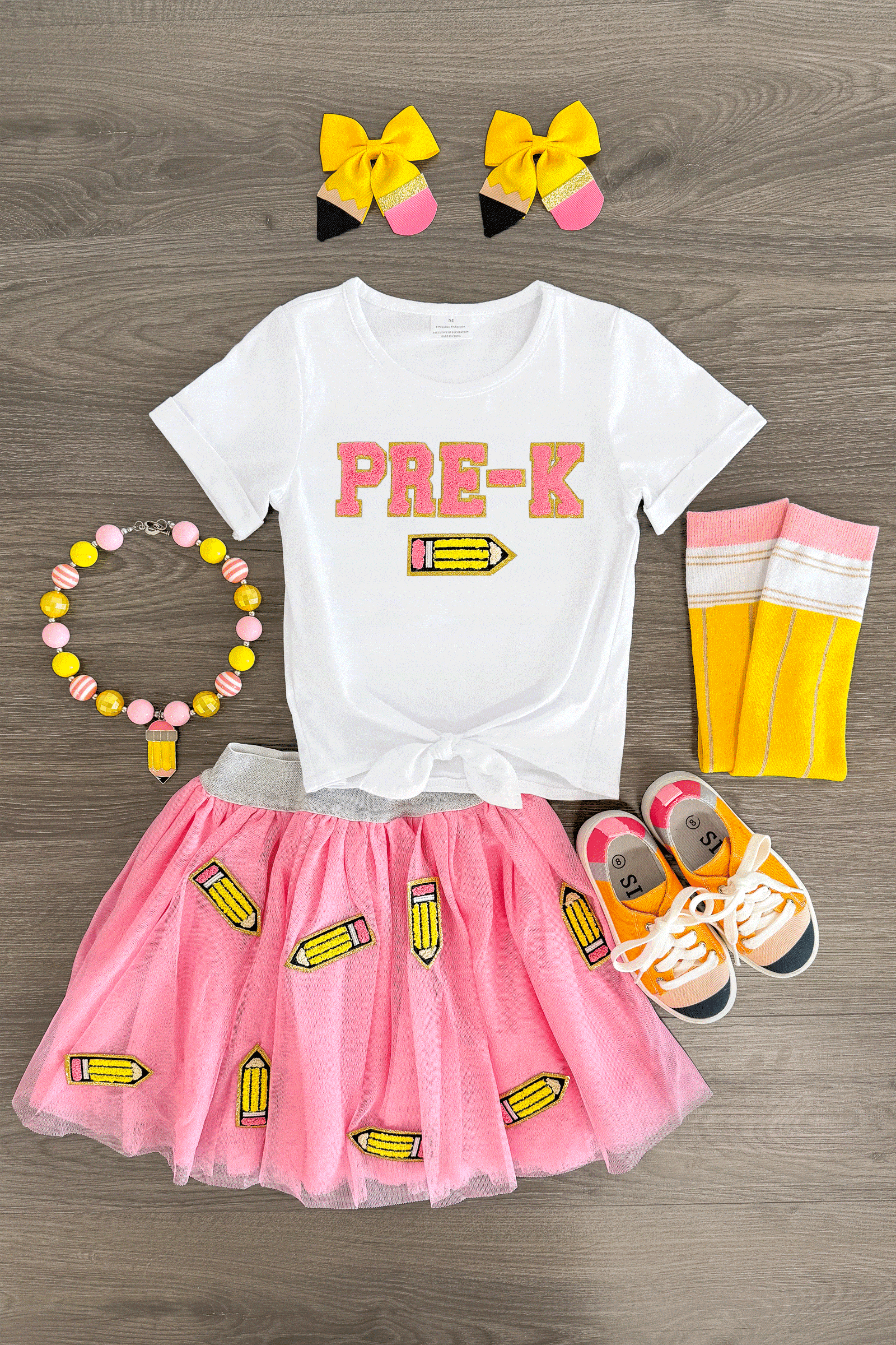 Chenille-Grade-ezgif.com-optimize "Pre-K - 6th Grade" Pink Pencil Tutu Skirt Set - Image 1