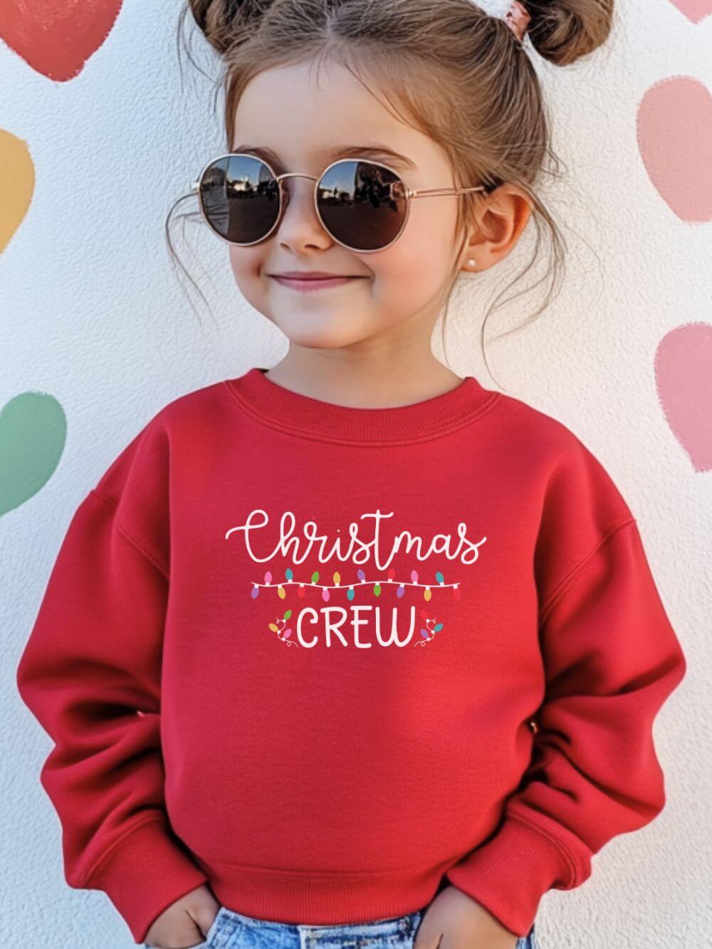Christmas_Crew_Toddler_Red Christmas Crew Toddler Sweatshirt Cute Kids Holiday Pullover with String Lights - Image 1