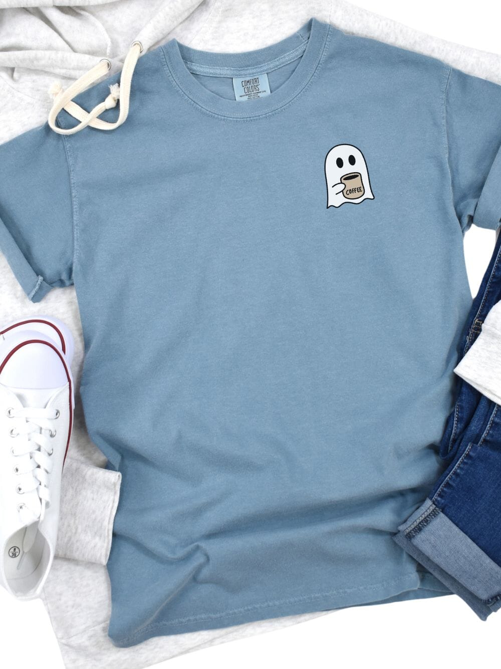 CoffeeGhostIceBlue Coffee Ghost Comfort Colors Embroidered Unisex T-Shirt - Image 1