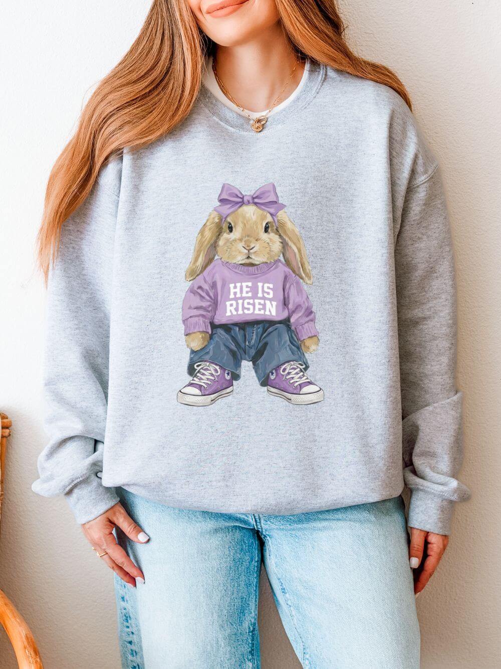 Coquette_Easter_Bunny_Ash He is Risen Coquette Easter Bunny Women's Heavy Blend Cozy Crewneck Sweatshirt - Image 1