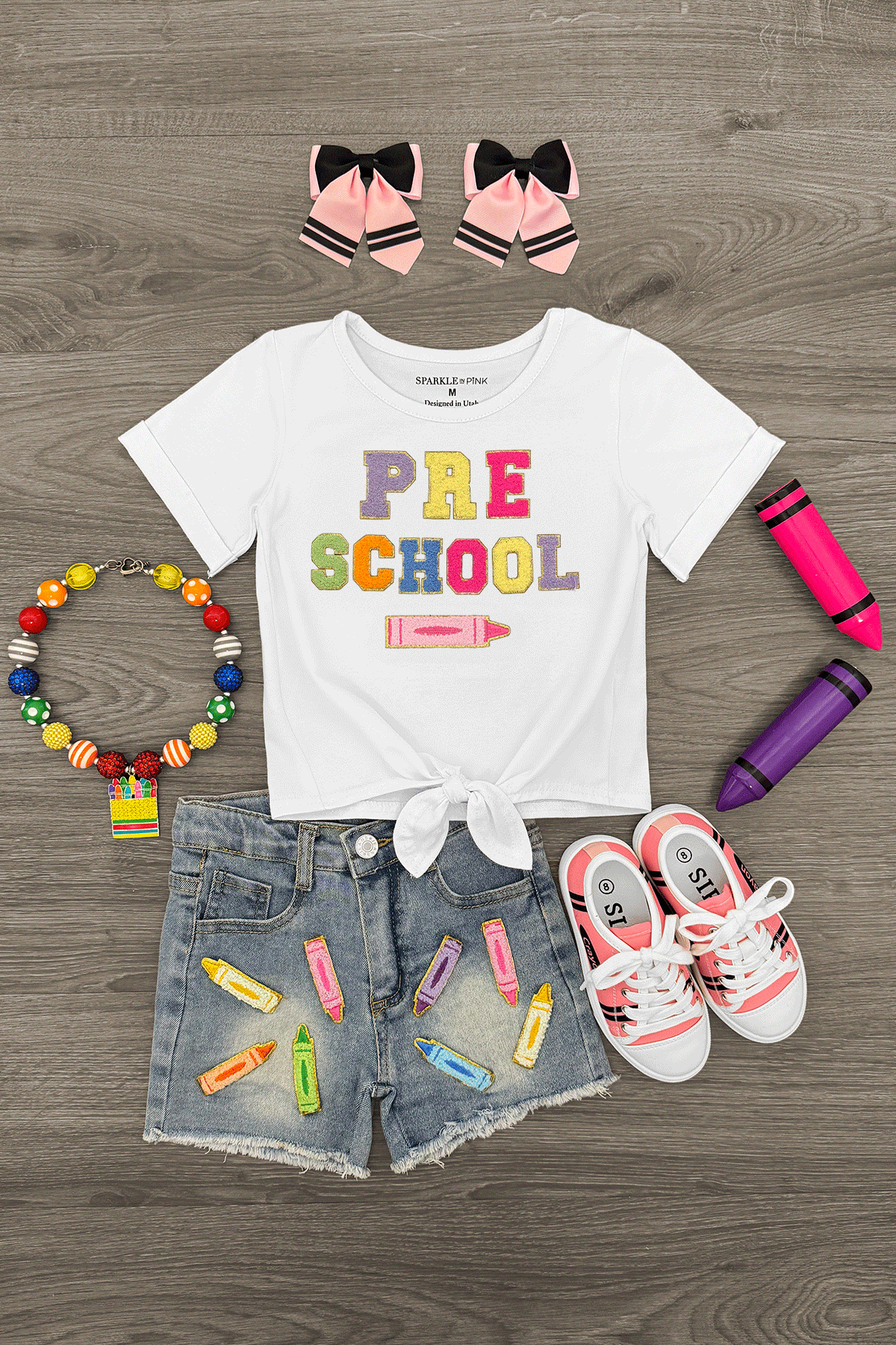 Crayon-Shorts-Grade-Tops "Pre School - Sixth Grade" Crayon Denim Short Set - Image 1