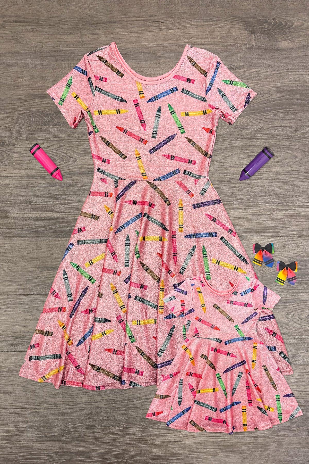 Crayonmom_meDress Mom & Me - Pink Glitter Crayon Dress - Image 1