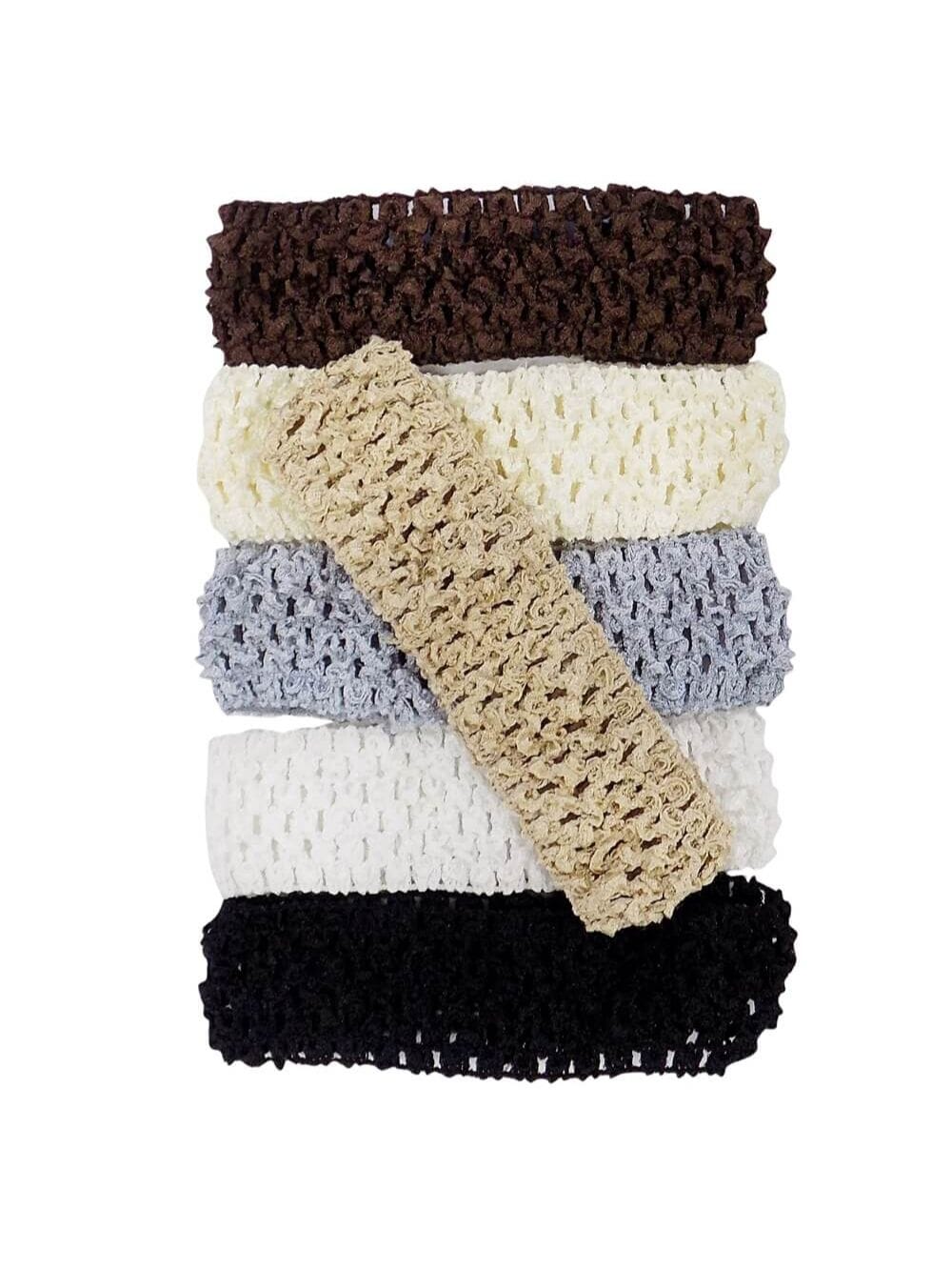 Crochet_HB_Basics Everyday Basic Colors - 6 Pack 1.5" Elastic Crochet Headbands - Image 1