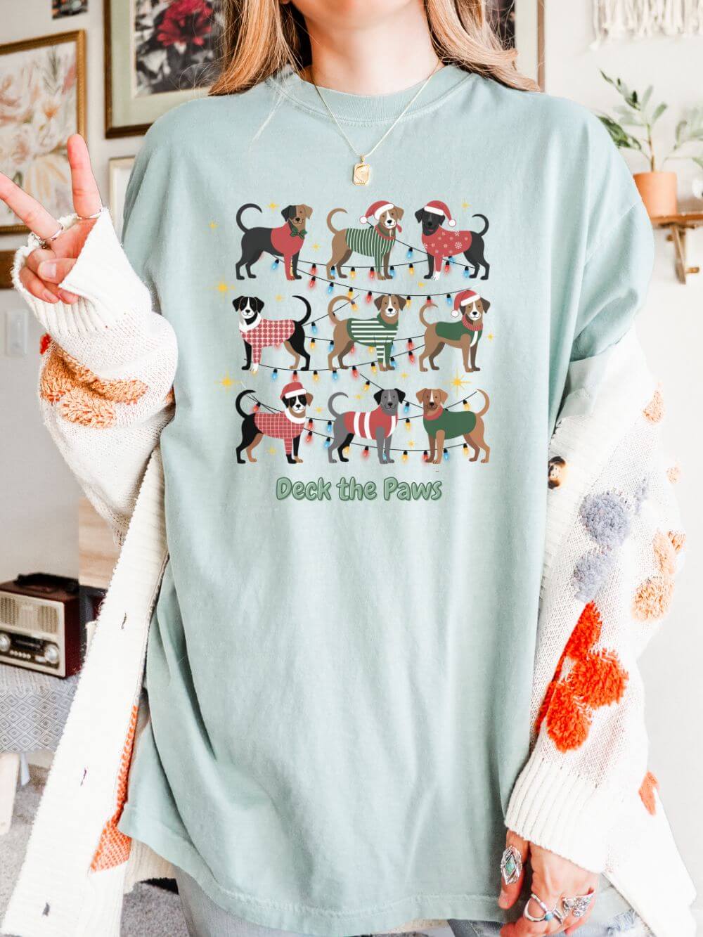DeckthePawsBay Deck the Paws Festive Dog Lovers T-Shirt Unisex Garment-Dyed Tee - Image 1