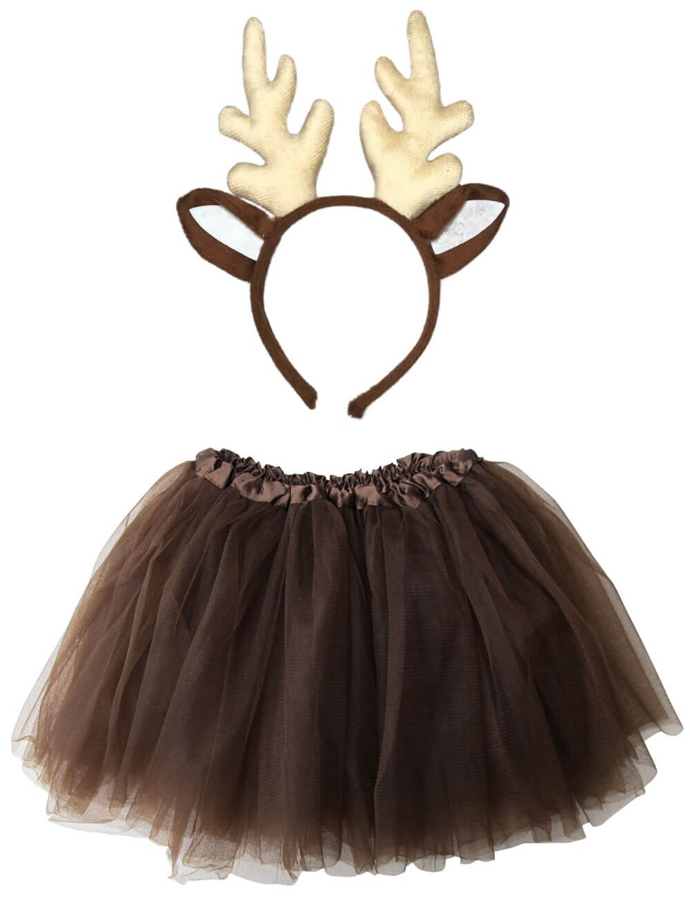 DeerTutuCostume-1 Brown Deer Costume Set for Adults & Plus Size – Brown Tutu Skirt & Antler Headband – Fun Animal Outfit for Halloween & Cosplay - Image 1