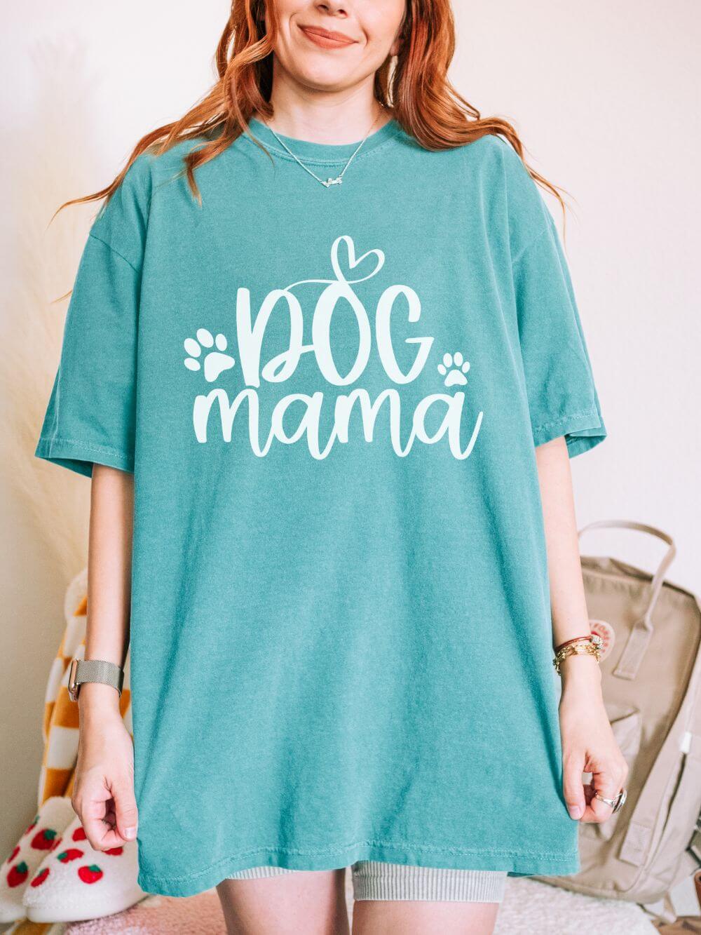 Dog_Mama_Heart_Paws_Seafoam Dog Mama Heart Paws T-Shirt Cute Dog Mom Graphic Tee - Image 1