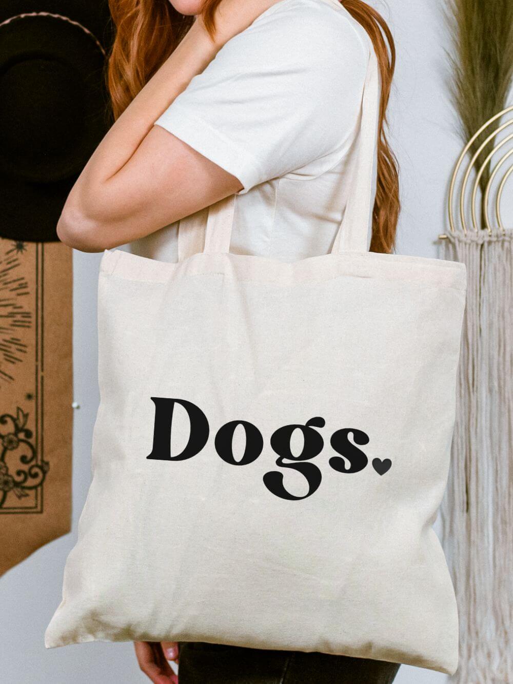 Dogs_Period_Tote Dogs Period Dog Mom Heart Cotton Canvas Tote Bag - Image 1