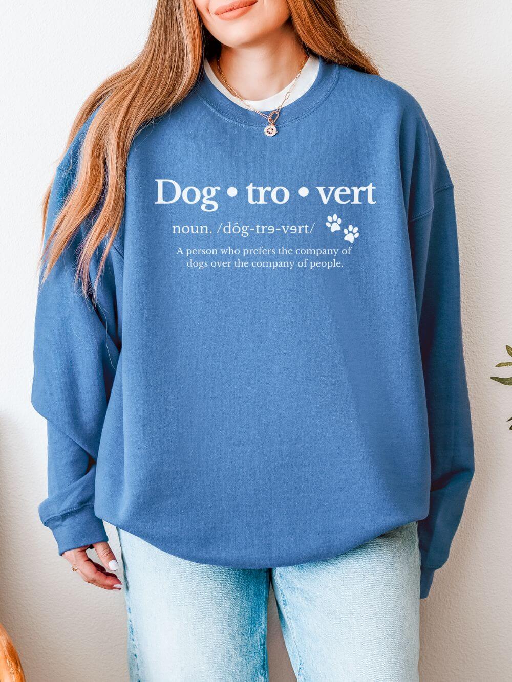Dogtrovert_Indigo Dog-tro-vert Dog Lover Unisex Heavy Blend Cozy Crewneck Sweatshirt - Image 1