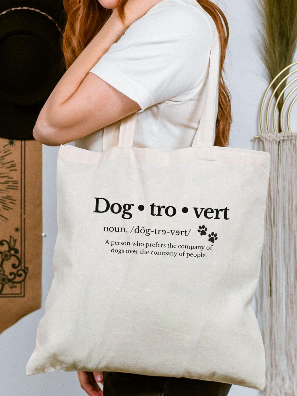 Dogtrovert_Tote Dog·tro·vert Dog Mom Dog Lover Cotton Canvas Tote Bag - Image 1
