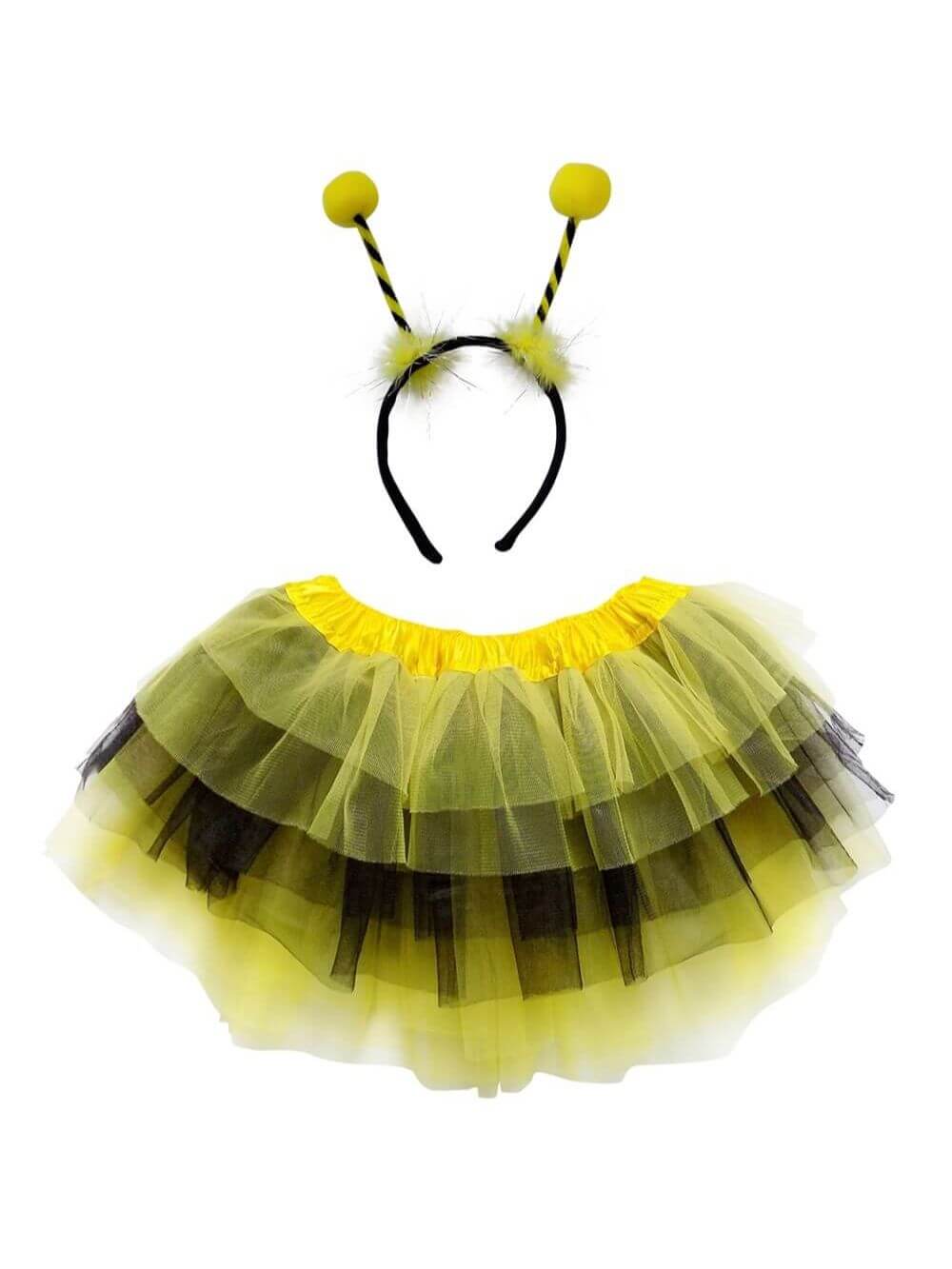 Ear_Costume_Bee_bd642253-67ed-47f4-948e-c8664144987c-1 Bee Costume Set for Adults & Plus Size – Black & Yellow Layered Tutu Skirt & Antenna Headband – Fun Halloween Outfit - Image 1