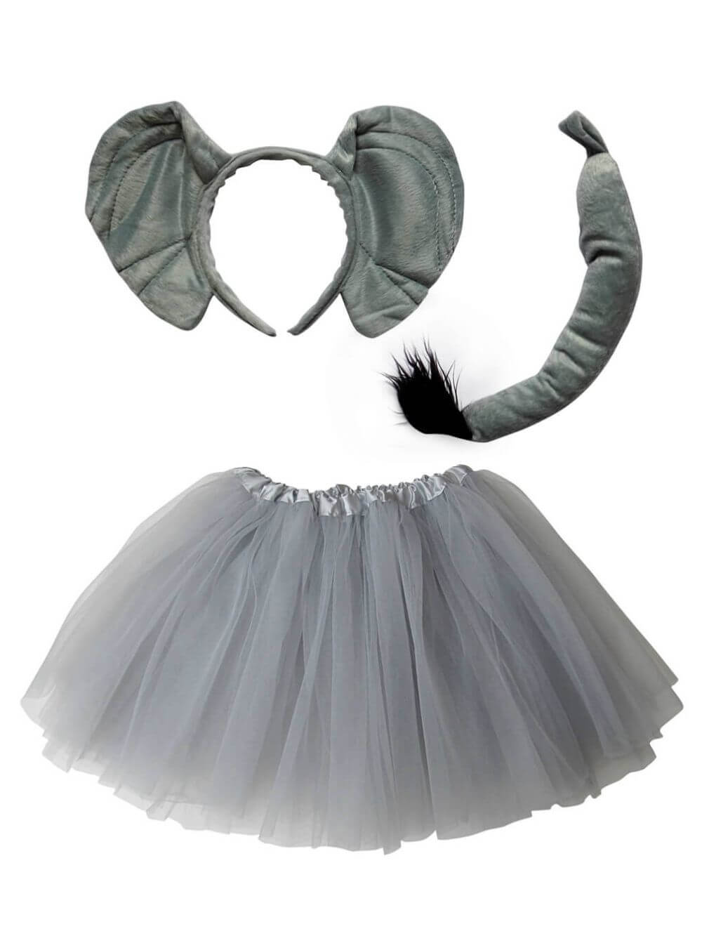 Ear_Costume_Elephant_02479804-1114-4712-9a07-97803297f521-1 Elephant Costume Set for Adults & Plus Size – Gray Tutu Skirt, Elephant Ear Headband & Tail – Safari Jungle Outfit - Image 1