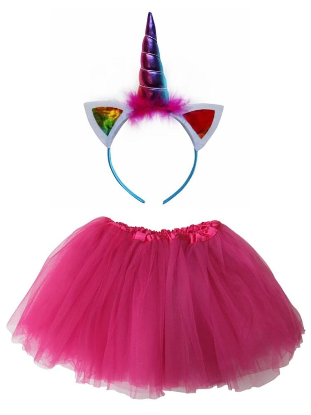 Ear_Costume_Uni_RB_HP_d1e6f98e-ddad-4936-aca3-85fda821b5c6 Adult Hot Pink Unicorn Costume - Tutu Skirt & Headband Horn Set for Adult or Plus Size - Image 1