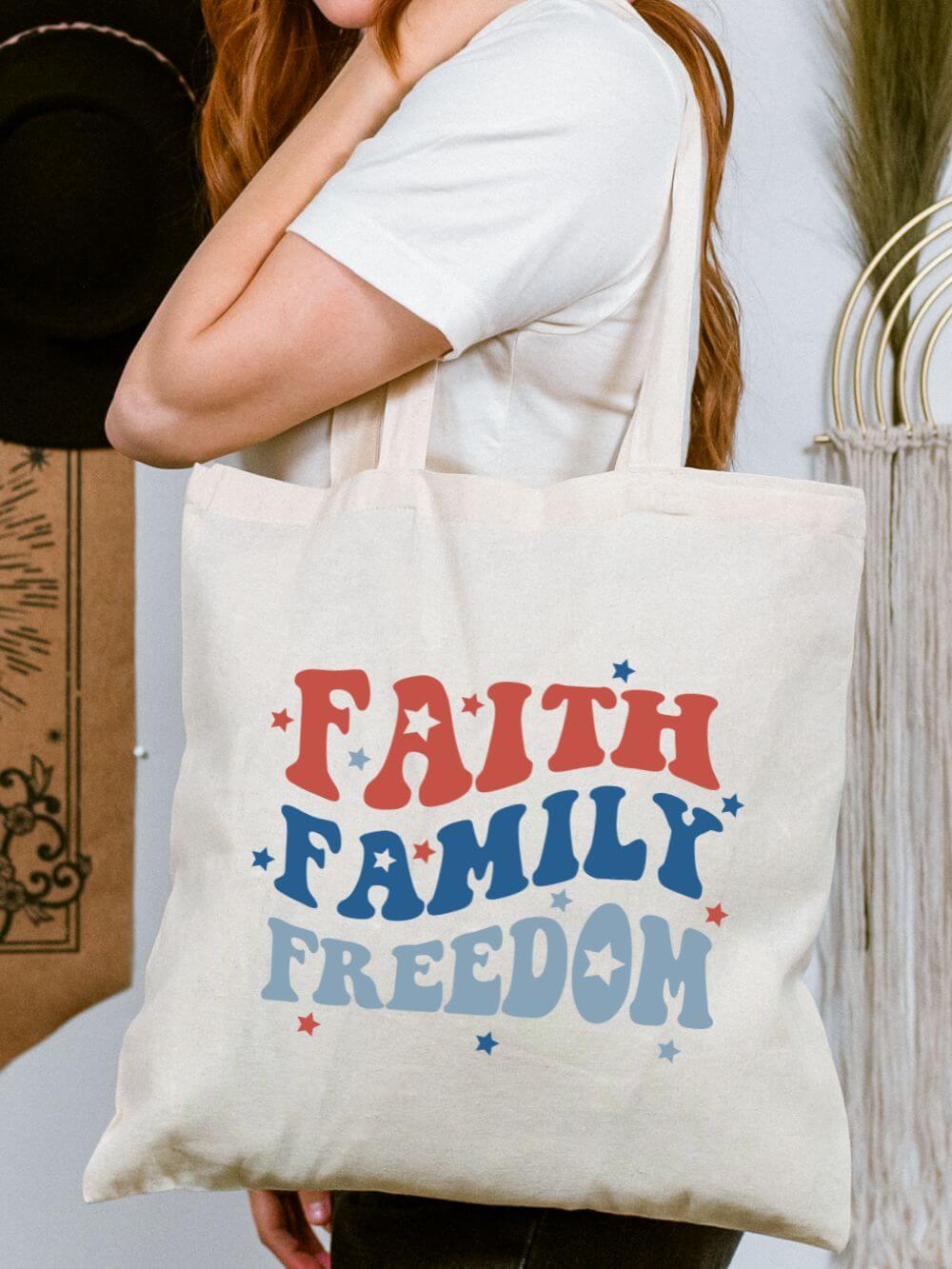 Faith_Family_Freedom_Tote Faith Family Freedom Cotton Canvas Canvas Tote Bag - Image 1