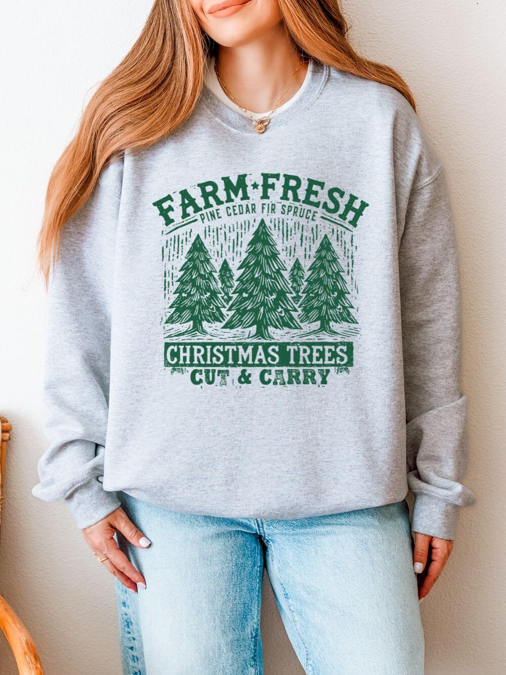 Farm_Fresh_Trees_Ash Farm Fresh Christmas Trees Green Heavy Blend Women's Crewneck Cozy Sweatshirt - Image 1