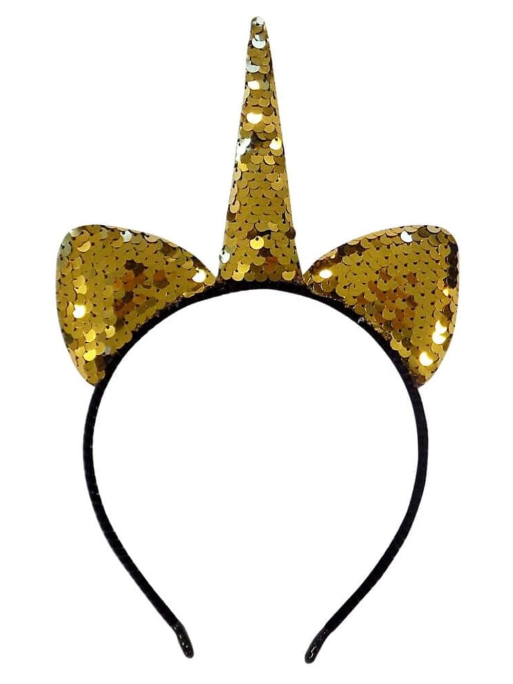 Flip_Sequin_Unicorn_Gold Flip Sequin Gold Unicorn Girls Headband Ears, Kid or Adult Size Costume Accessories Individual or Wholesale Bulk Multipack - Image 1