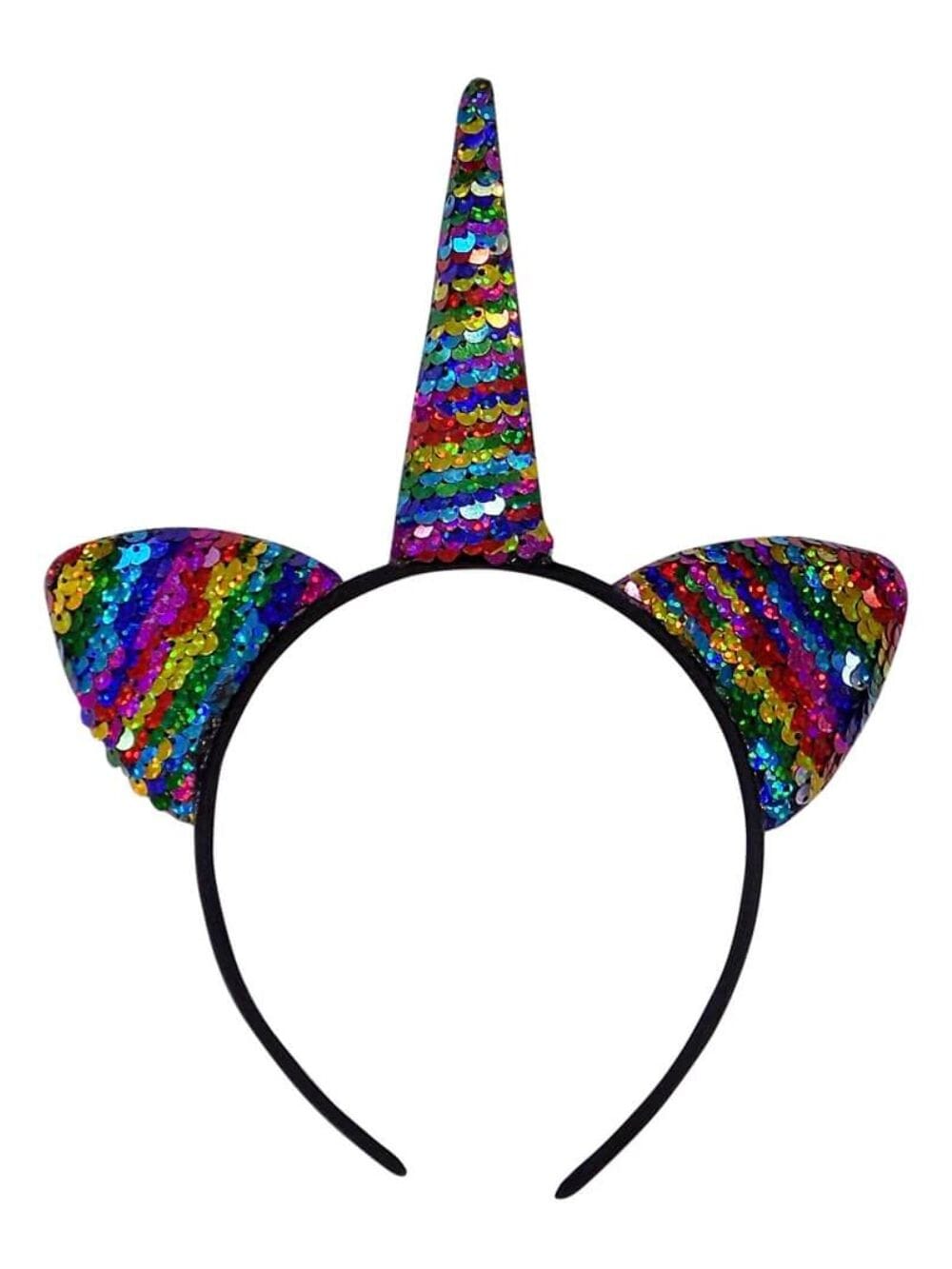 Flip_Sequin_Unicorn_RB Flip Sequin Rainbow Unicorn Girls Headband Ears, Kid or Adult Size Costume Accessories Individual or Wholesale Bulk Multipack - Image 1