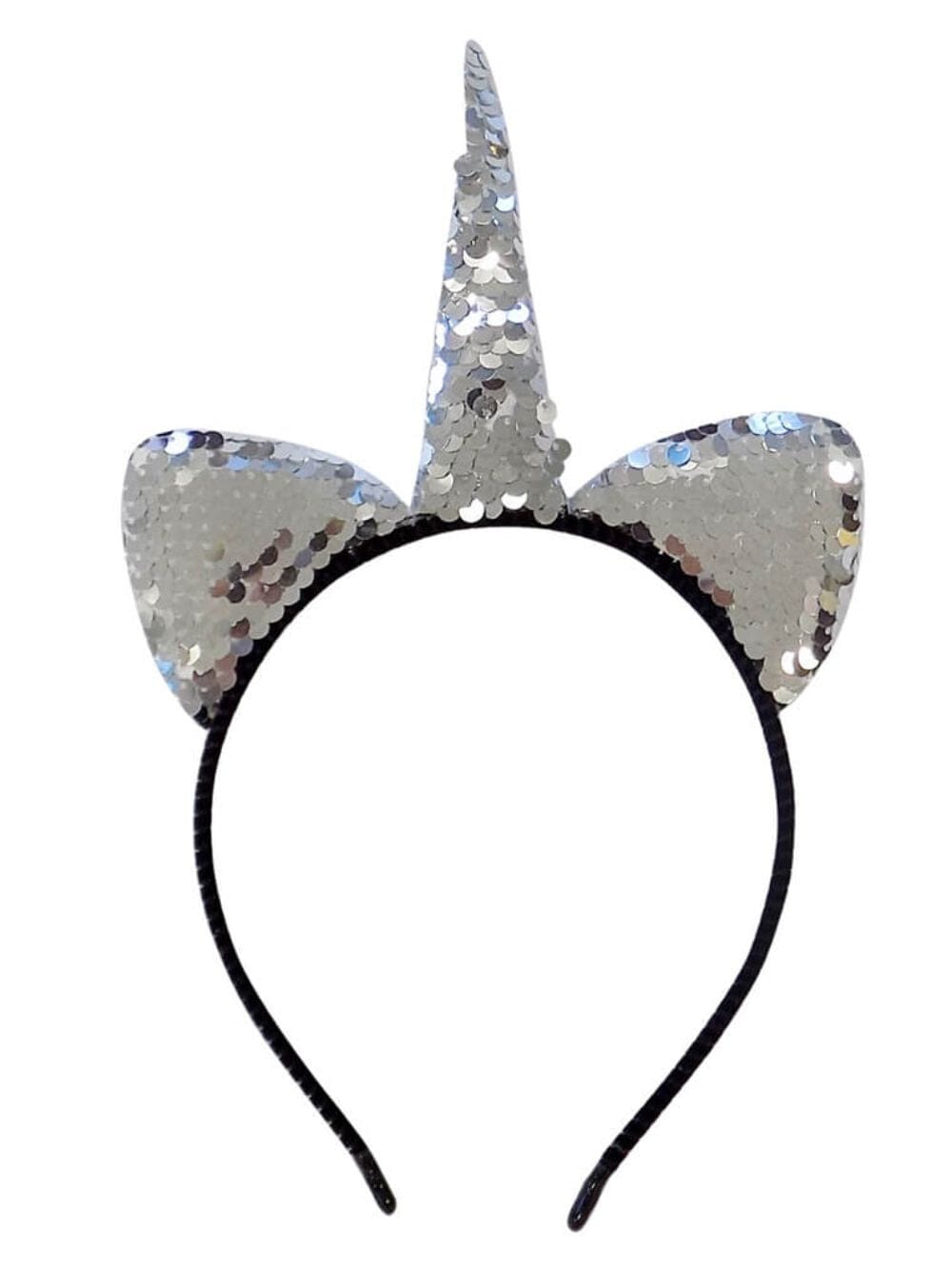 Flip_Sequin_Unicorn_Silver Flip Sequin Silver Unicorn Girls Headband Ears, Kid or Adult Size Costume Accessories Individual or Wholesale Bulk Multipack - Image 1