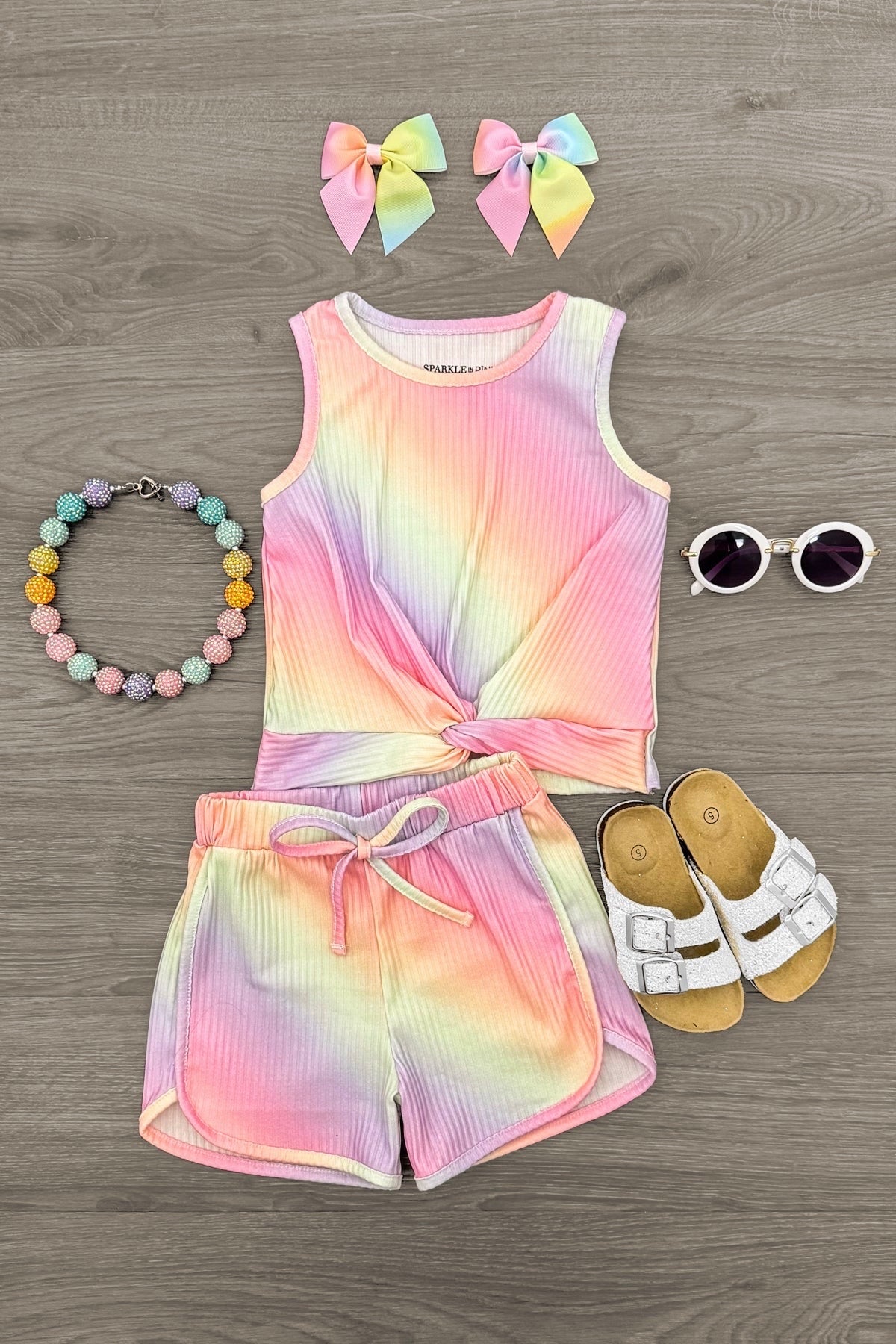 FullSizeRender_1beac23e-11b7-45bc-8a34-60545b7ec04c Pastel Sunset Tie Dye Short Set - Image 1