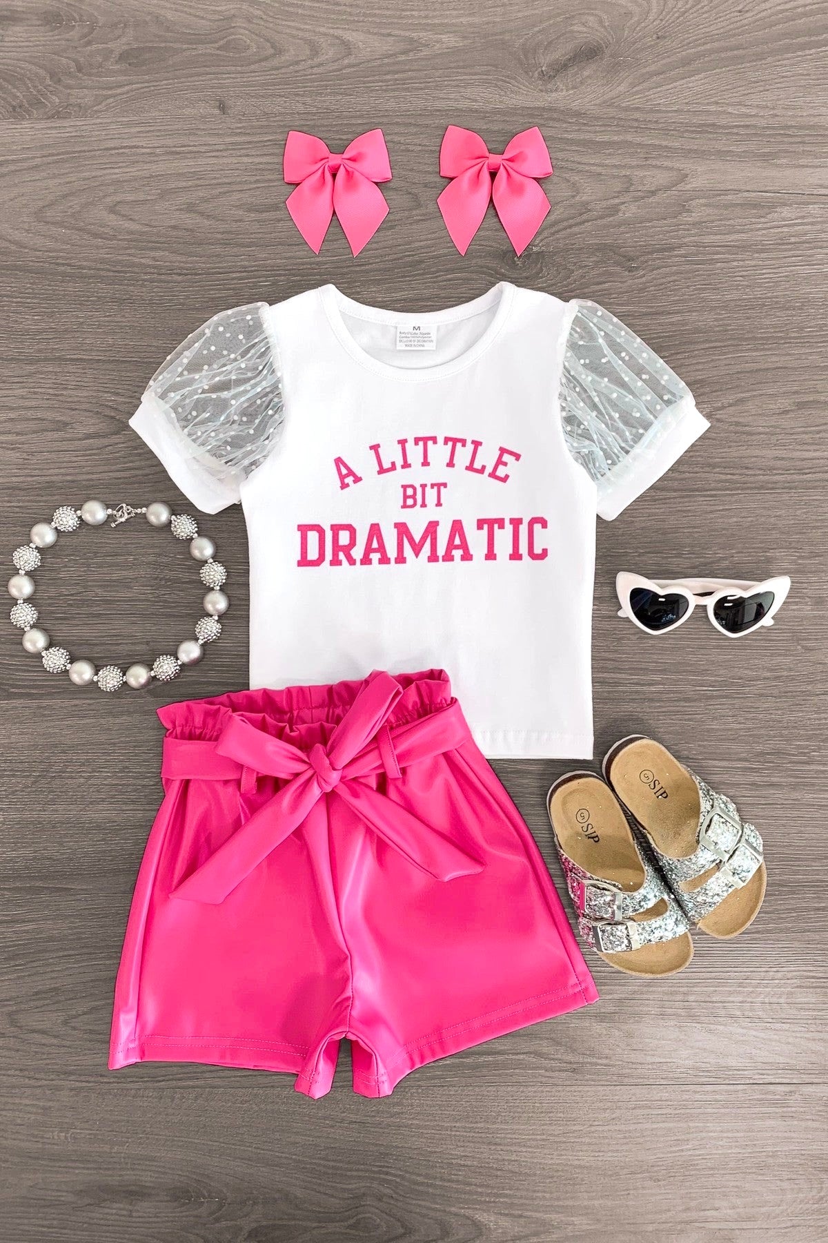 FullSizeRender_373fd645-becd-4990-9ab5-b8eb37a078bc "A Little Bit Dramatic" Pink Pleather Short Set - Image 1