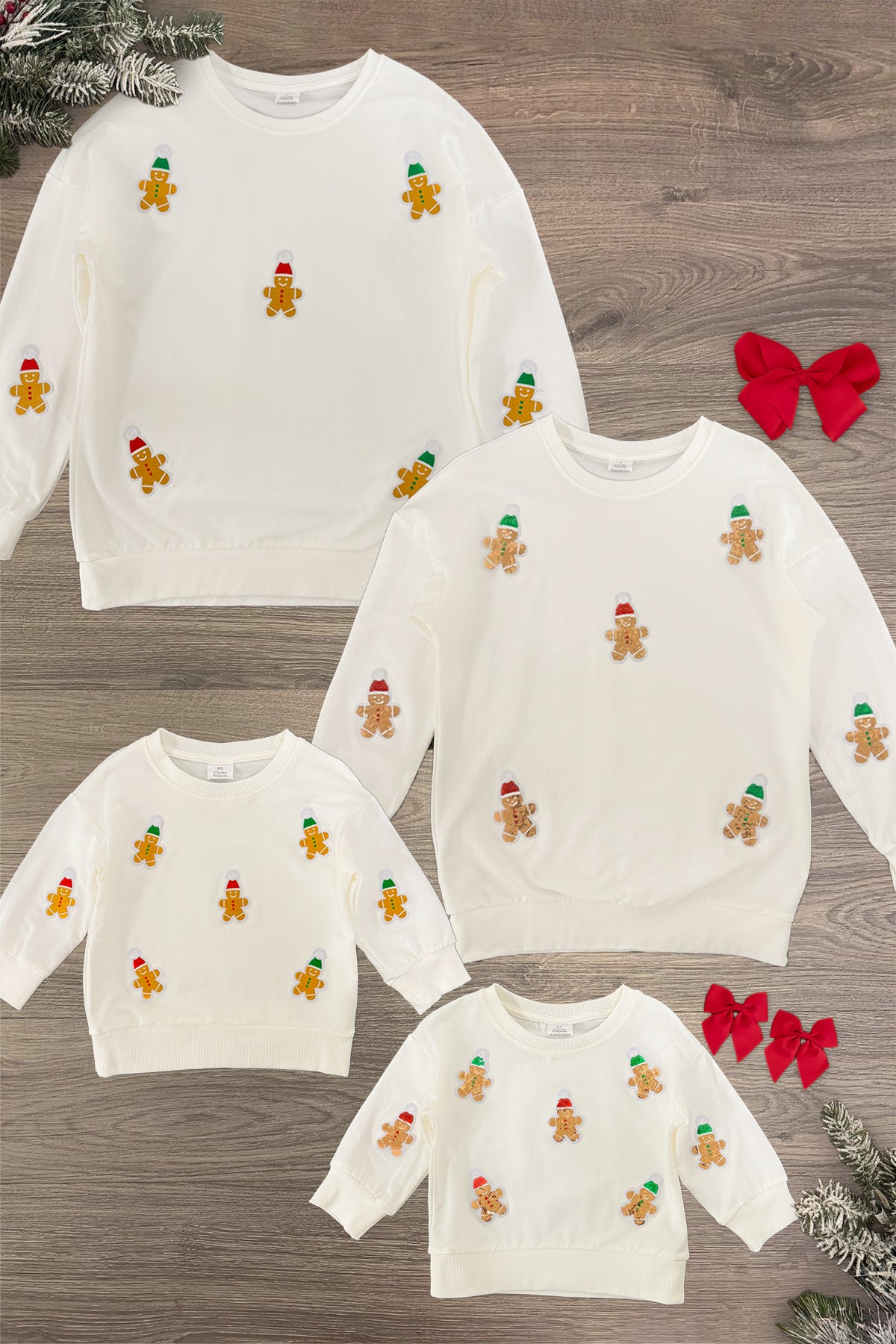 Gingerbread_Tops Cream Sequin Gingerbread Man Family Tops - Image 1