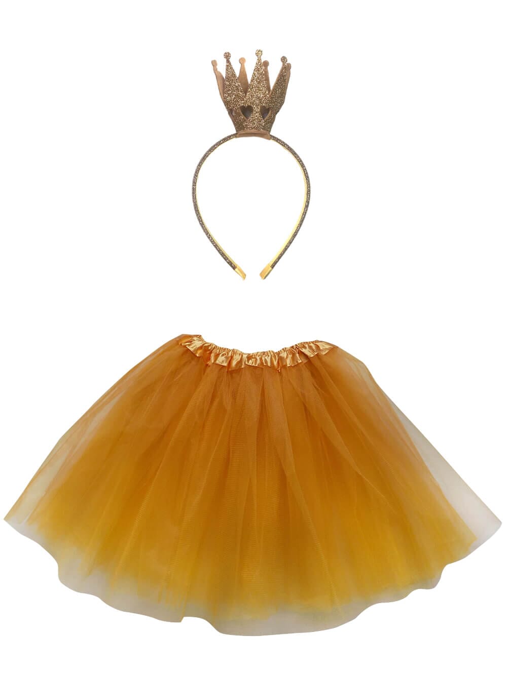 GoldCrownTutuCostume_1-1 Gold Princess Costume Set for Adults & Plus Size – Tutu Skirt & Crown Headband, Royal Outfit for Halloween, Cosplay - Image 1