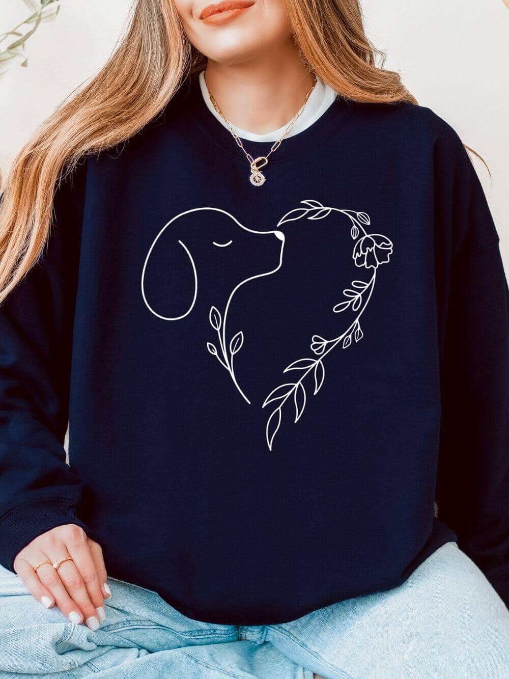 HeartDogLineDrawingSweatshirtNavy_3b7d1e16-73df-4434-991c-79fbec78c57c Heart Dog Line Drawing Dog Mom Valentine's Day Long Sleeve Graphic Sweatshirt - Image 1