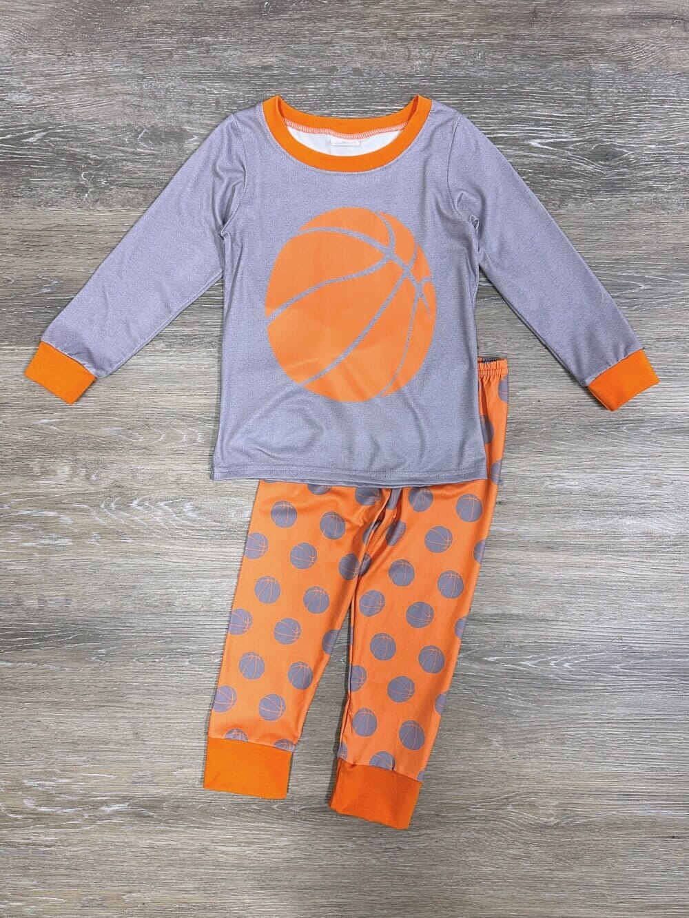 HoopStarBoysOrange_GrayBasketballPajamas Hoop Star Boys Orange & Gray Basketball Pajamas - Image 1